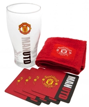 Bar set sklenice s tácky a ručníkem FC Manchester United: Wordmark (objem 470 ml)