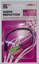 Audio reducer, Jack (3.5mm) male 4-pole - 2x Jack (3.5mm) female, 0.2 m, stereo, black