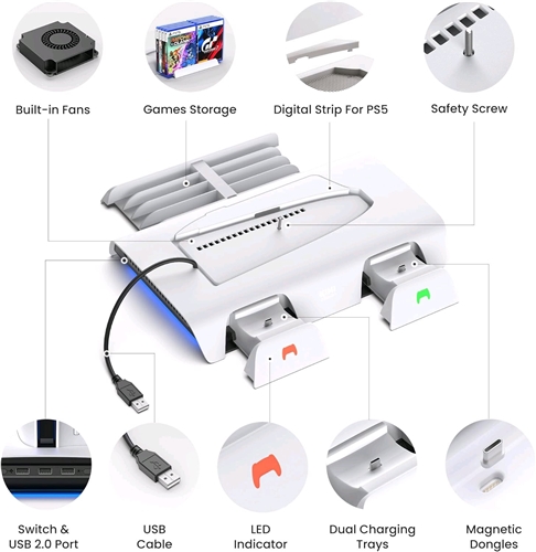 Kiwi Design D3 Cooling Station for PlayStation 5 Slim (PS5)